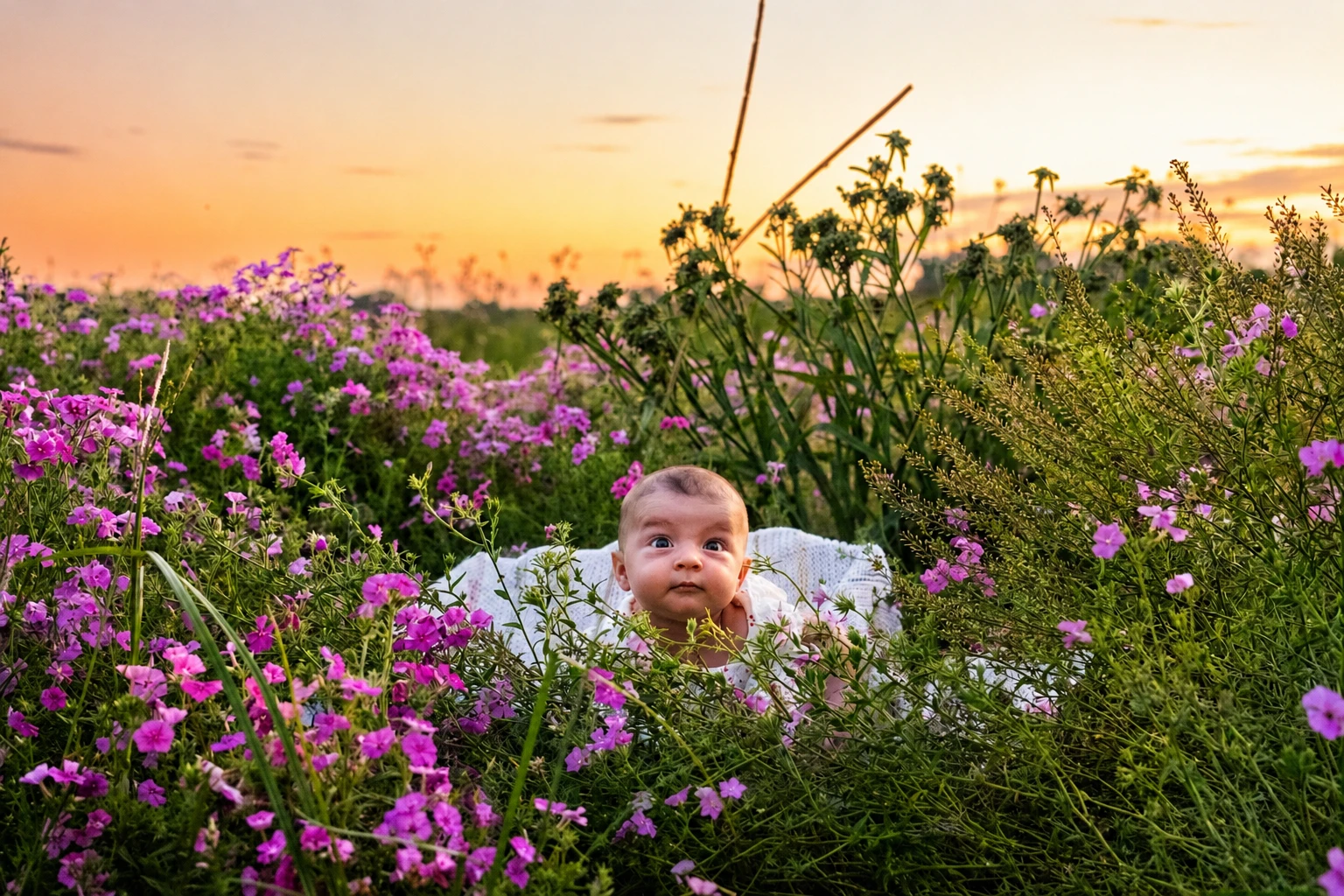 Baby in flower field